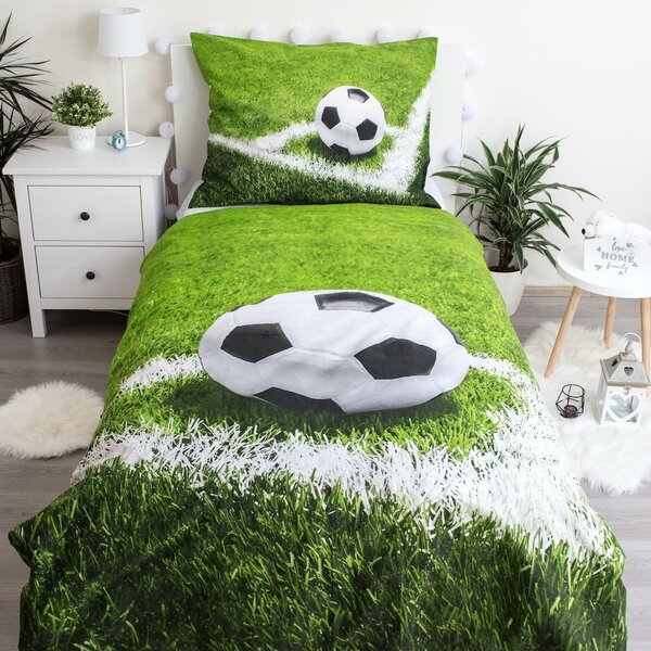 Зелено единично памучно детско спално бельо 140x200 cm Football – Jerry Fabrics