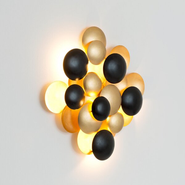 Holländer LED стенна лампа BOLLADARIA, черно/златно, 56 x 55 см, метална, с димер, Затъмняване, Черен, Дневна/трапезария, Метал, Модерен