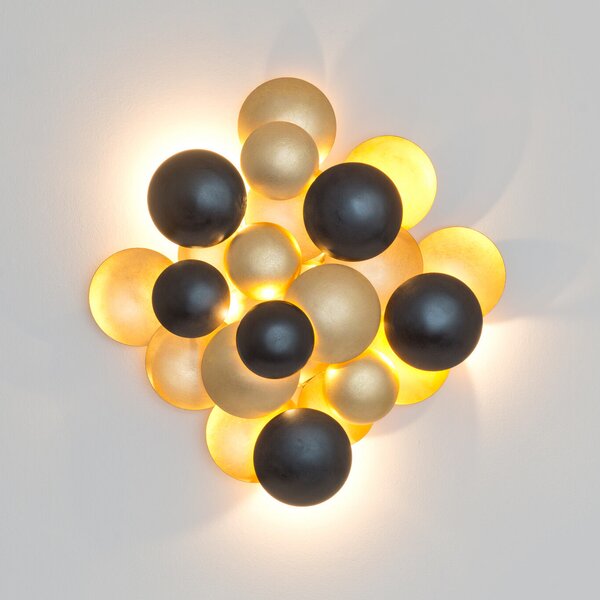 Holländer LED стенна лампа BOLLADARIA, черно/златно, 56 x 55 см, метална, с димер, Затъмняване, Черен, Дневна/трапезария, Метал, Модерен