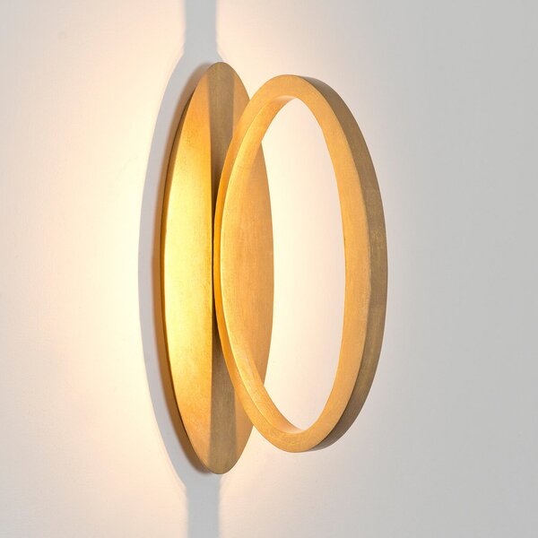 Holländer LED стенна лампа ASTERISCO OVAL, златист цвят, 45 см, метал, с регулиране на, Затъмняване, Злато / месинг, Дневна/трапезария, Метал, Модерен