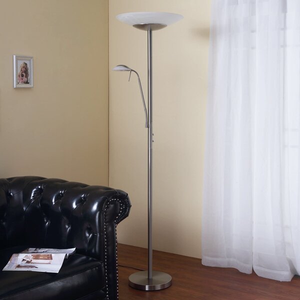Lindby LED стояща лампа Ragna, за четене, никел, с регулиране на яркостта, Затъмняване, Металик, Дневна/трапезария, Метал, Модерен, Светлина за четене