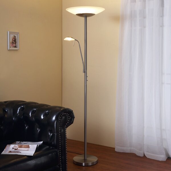 Lindby LED стояща лампа Ragna, за четене, никел, с регулиране на яркостта, Затъмняване, Металик, Дневна/трапезария, Метал, Модерен, Светлина за четене