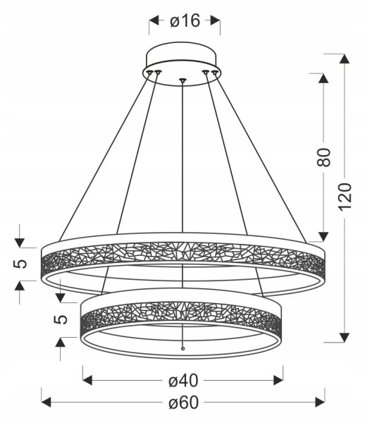 LED полилей на кабел FROZI LED/38W/230V, диаметър 60 см, черен