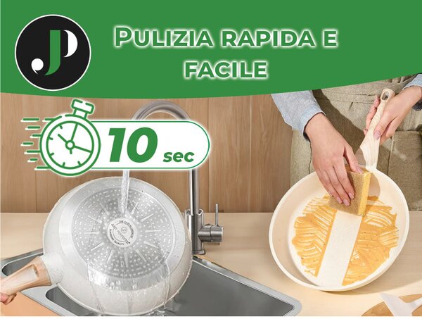 Комплект тенджери и тигани Just Perfecto JL-28, 15 ч, Отливка, Мраморно покритие, Индукция, Аксесоари, Бежов