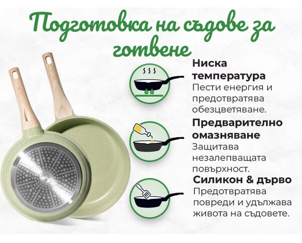 Комплект тенджери и тигани Just Perfecto JL-787, 15 ч, Отливка, Мраморно покритие, Индукция, Аксесоари, Зелен