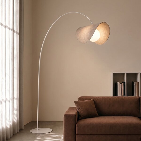 Lucande LED-лампа „Sansibar“, бежова, 180 см, с регулиране на яркостта, Затъмняване, Бежов, Дневна/трапезария, Плат / текстил, Дизайн