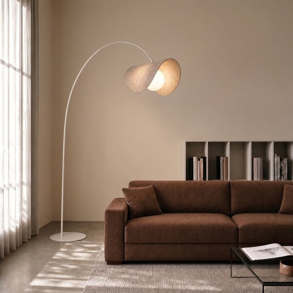 Lucande LED-лампа „Sansibar“, бежова, 180 см, с регулиране на яркостта, Затъмняване, Бежов, Дневна/трапезария, Плат / текстил, Дизайн