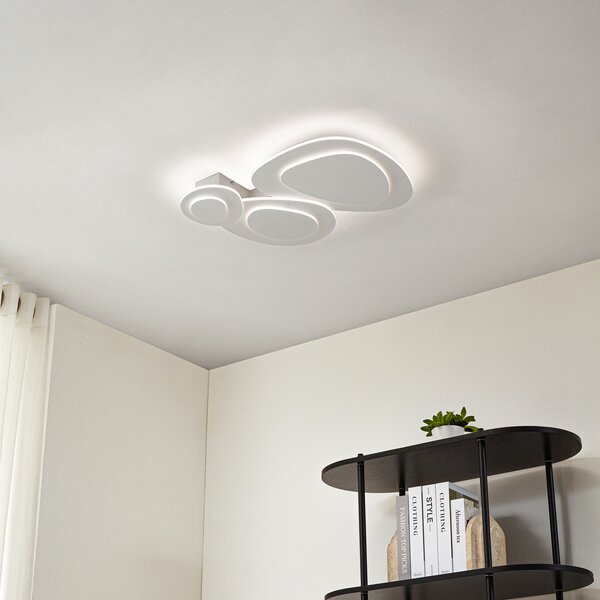 Lindby LED таванна лампа Delar, 60 x см, CCT, с възможност за регулиране на, Затъмняване, Бял, Дневна/трапезария, Пластмаса, Модерен