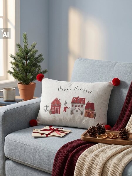 Sinsay - Коледна възглавница с надпис „Happy Holidays“ - многоцветен