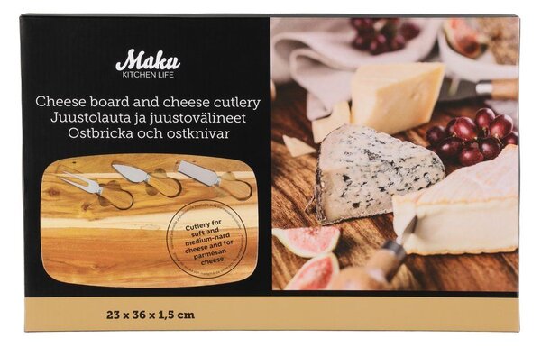 MAKU Сет за сирена - акациева дъска с 3бр. ножове