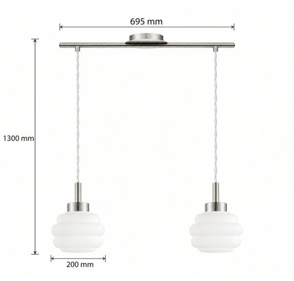 BRILAGI - LED полилей на кабел RETRO GLASS 2xE27/60W/230V матов хром/бял