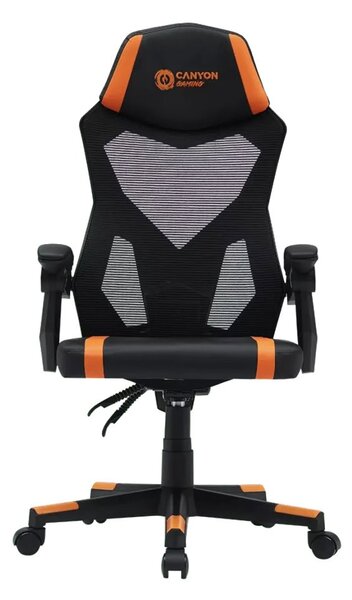 Геймърски стол Canyon Flow MCH01, до 120kg, еко кожа, Class 3 газов амортисьор, регулируема облегалка, черно-оранжев