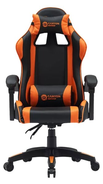 Геймърски стол Canyon Core SGCH2, до 120kg, еко кожа, лумбална опора, метална рамка, черно-оранжев
