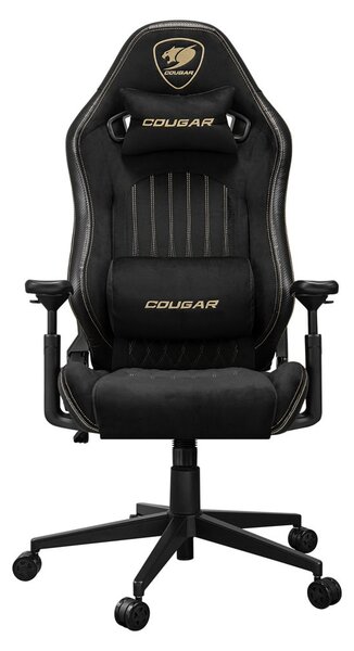 Геймърски стол Cougar Gaming Explore Royal F, до 120kg, PVC кожа, плат от кадифе, заключване в позиция, 3D регулируеми подлакътници, черен