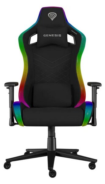 Геймърски стол Genesis Trit 660 RGB, до 150 kg натоварване, Class 4 газов амортисьор, възглавници с мемори пяна, RGB подсветка, сив