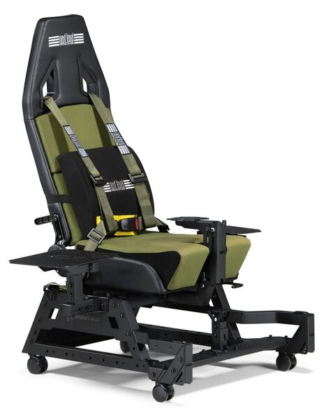 Геймърски стол Next Level Racing Flight Seat Pro Boeing Military Edition, до 150kg, PU кожа, черно-зелен