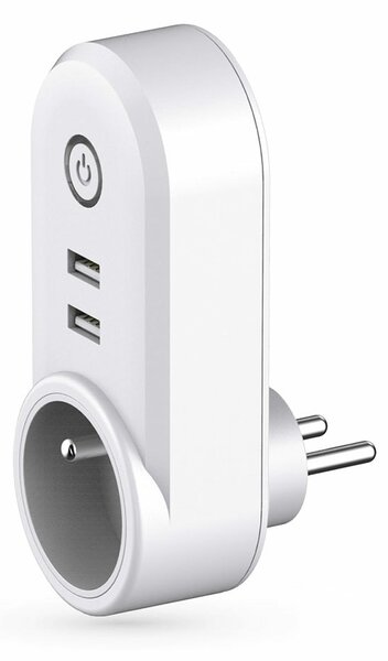 Смарт контакт PST-LSPA2, Wi-Fi 802.11 b/g/n, 2x USB, макс. натоварване 3600W, бутон за включване/изключване, бял