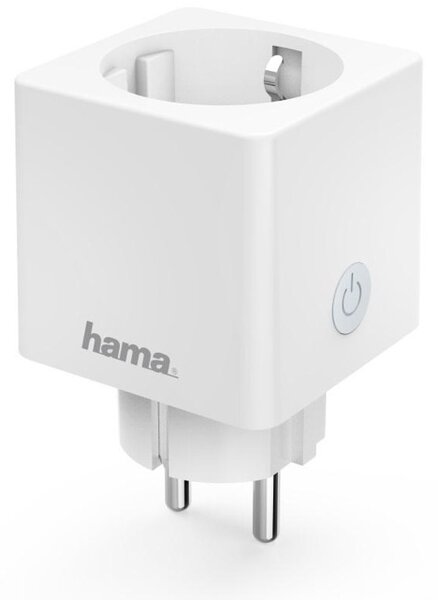 Смарт контакт HAMA Mini (176575), Wi-Fi, 3680W, безжично управление, измерване на сумарна енергийна консумация, бял