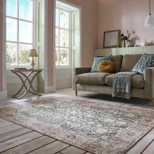 Зелен килим подходящ за пране 152x230 cm Beau Floral – Flair Rugs