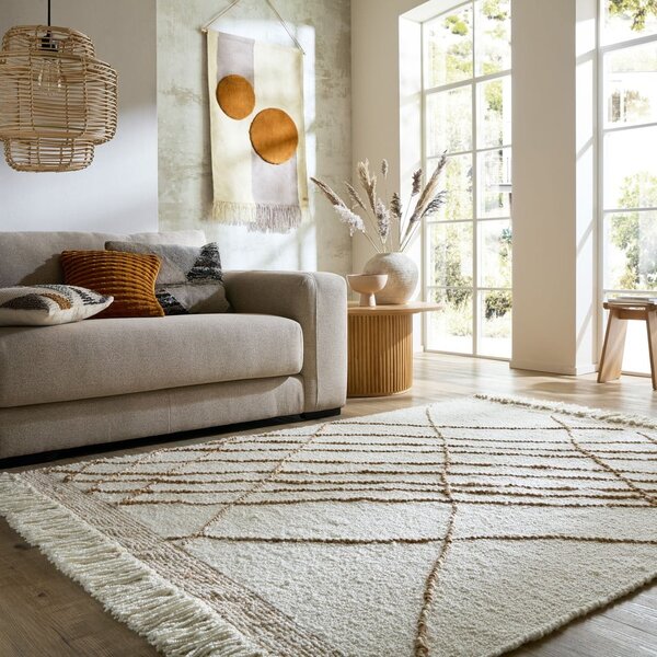 Кремав ръчно изработен килим със смес от вълна 120x170 cm Astera Linear – Flair Rugs