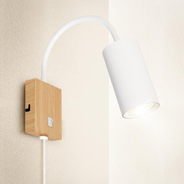 Brilagi - Гъвкава стенна лампа SELE 1xGU10/30W/230V бяла/дъбов декор