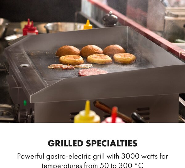 Klarstein Grillmeile 3000GR, електрическа скара, 3000 W, плоча за скара, 54.5 x 35 см, гладка/ребра