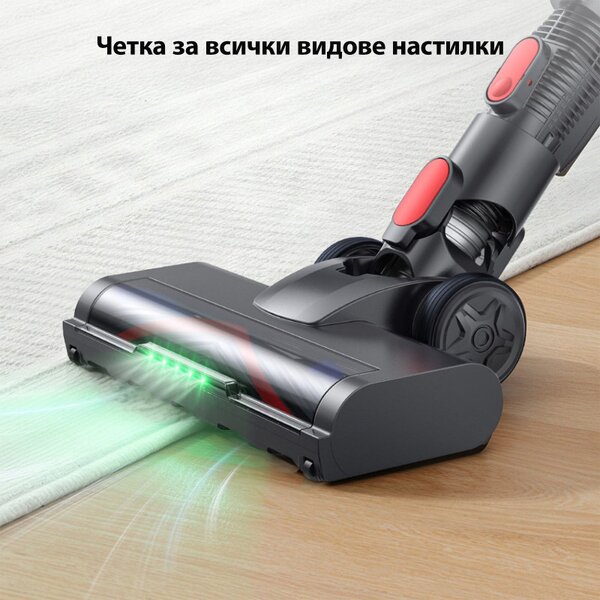 Вертикална прахосмукачка Yaber L10, 170W, 0.6 л, 80000 об/мин, 35 мин, 2 степени, HEPA, LED осветление на четката, Свободностояща, Лилав/Сив