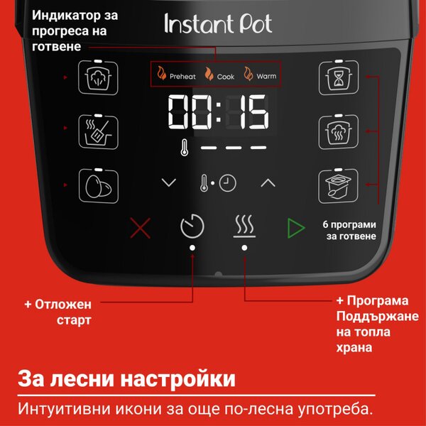 Мултикукър Instant Pot Classic Mini 140800801, 800W, 3.8 л, 7 програми, Favorite бутони, LCD дисплей, Неръждаема стомана, Бял