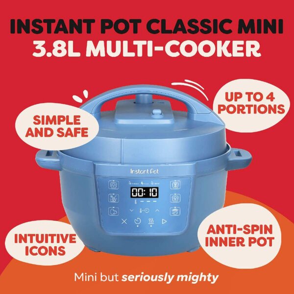 Мултикукър Instant Pot Classic Mini 140800701, 800W, 3.8 л, 7 програми, Favorite бутони, LCD дисплей, Неръждаема стомана, Син