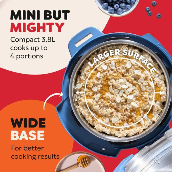 Мултикукър Instant Pot Classic Mini 140800701, 800W, 3.8 л, 7 програми, Favorite бутони, LCD дисплей, Неръждаема стомана, Син