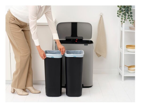Светлосиво стоманено кошче за боклук 2x30 l за рециклиране/с педал Bo – Brabantia