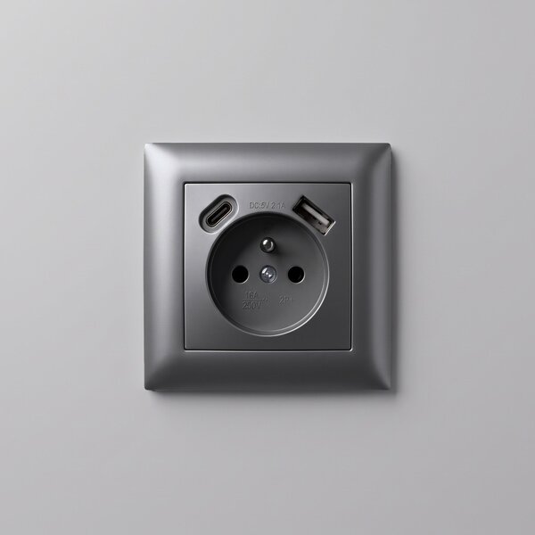 Единичен контакт със заземяване + USB-A USB-C OSTE JNH004-G Grey