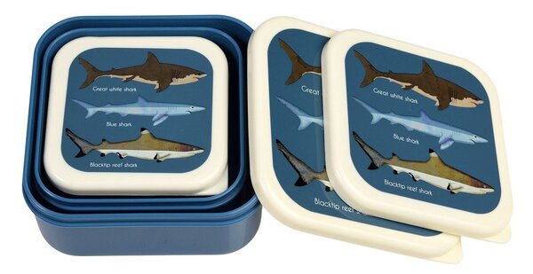Тъмносини детски кутии за храна 3 бр. Sharks – Rex London