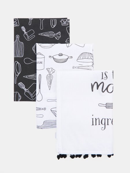 Sinsay - Комплект кухненски кърпи с мотив на кухненски принадлежности 3 pack - черeн