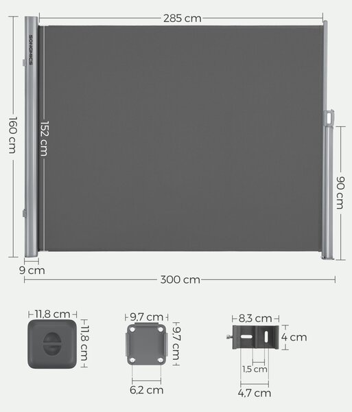 Странична тента Songmics Сива 160x300 см