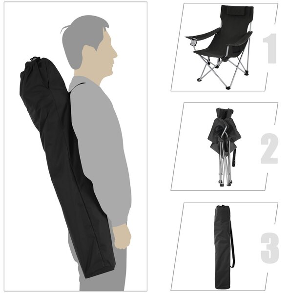Къмпинг стол Songmics Черен 81x70x91 см