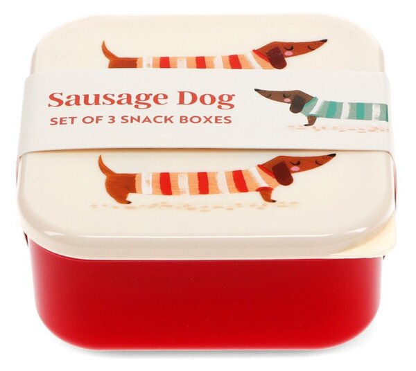 Детски кутии за храна 3 бр. в червен и кремав цвят Sausage Dog – Rex London