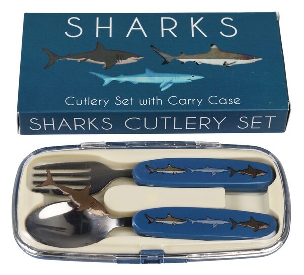 Син детски прибори за хранене 2 бр. от неръждаема стомана Sharks – Rex London