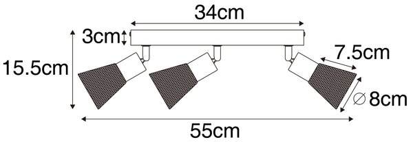 Индустриален спот черен с дърво 3-светъл - Кристина