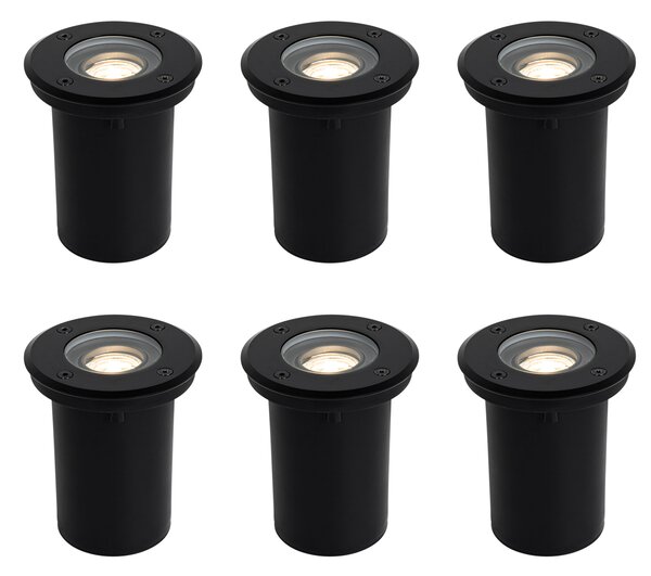 Set van 6 moderne buiten grondspots zwart 35 mm verstelbaar IP65 - Delux