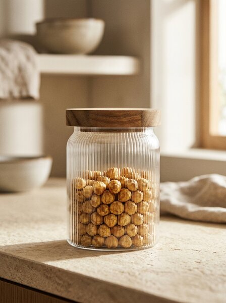 Sinsay - Стъклен буркан за храна с дървен капак - clear