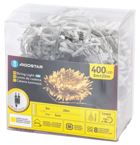 Aigostar - LED външна гирлянда 400xLED/6W/230V 20m IP44 топла бяла
