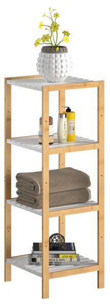 Бамбукова етажерка 110 x 33 x 34 см – бяла, с 4 рафта