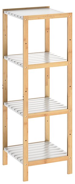 Бамбукова етажерка 110 x 33 x 34 см – бяла, с 4 рафта