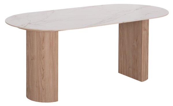 Трапезна маса с мдф крака MELLOW- керамичен плот в цвят бял мрамор 180x90x76см