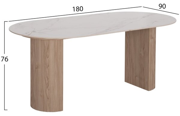 Трапезна маса с мдф крака MELLOW- керамичен плот в цвят бял мрамор 180x90x76см