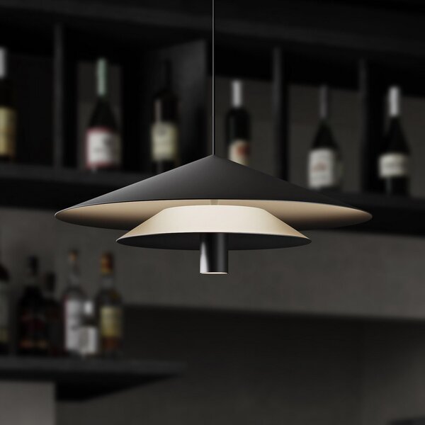 Karman LED висяща лампа ASSO, черна, метал, Ø 42 cm, Черен, Дневна/трапезария, Алуминий, Дизайн