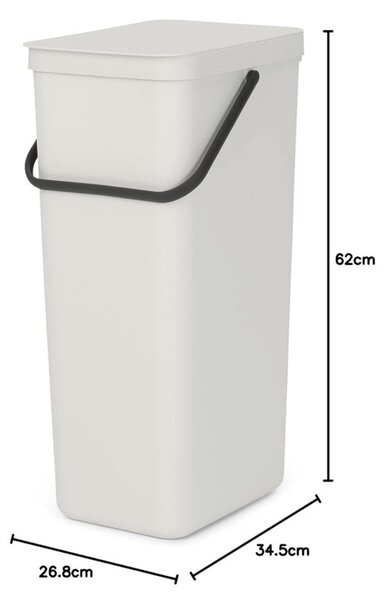 Кош за разделно събиране на боклук Brabantia Sort&Go 1005554, 40 л, Дръжка, Възможност за стенен монтаж, Светлосив