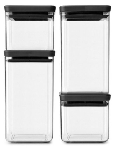 Комплект 4 бр бурканчета Brabantia Tasty+ 1001174, 700/1.6л, Подреждане един върху друг, Прозрачен/тъмносив