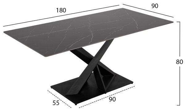 Маса 180х90 - цвят черен-черен мрамор